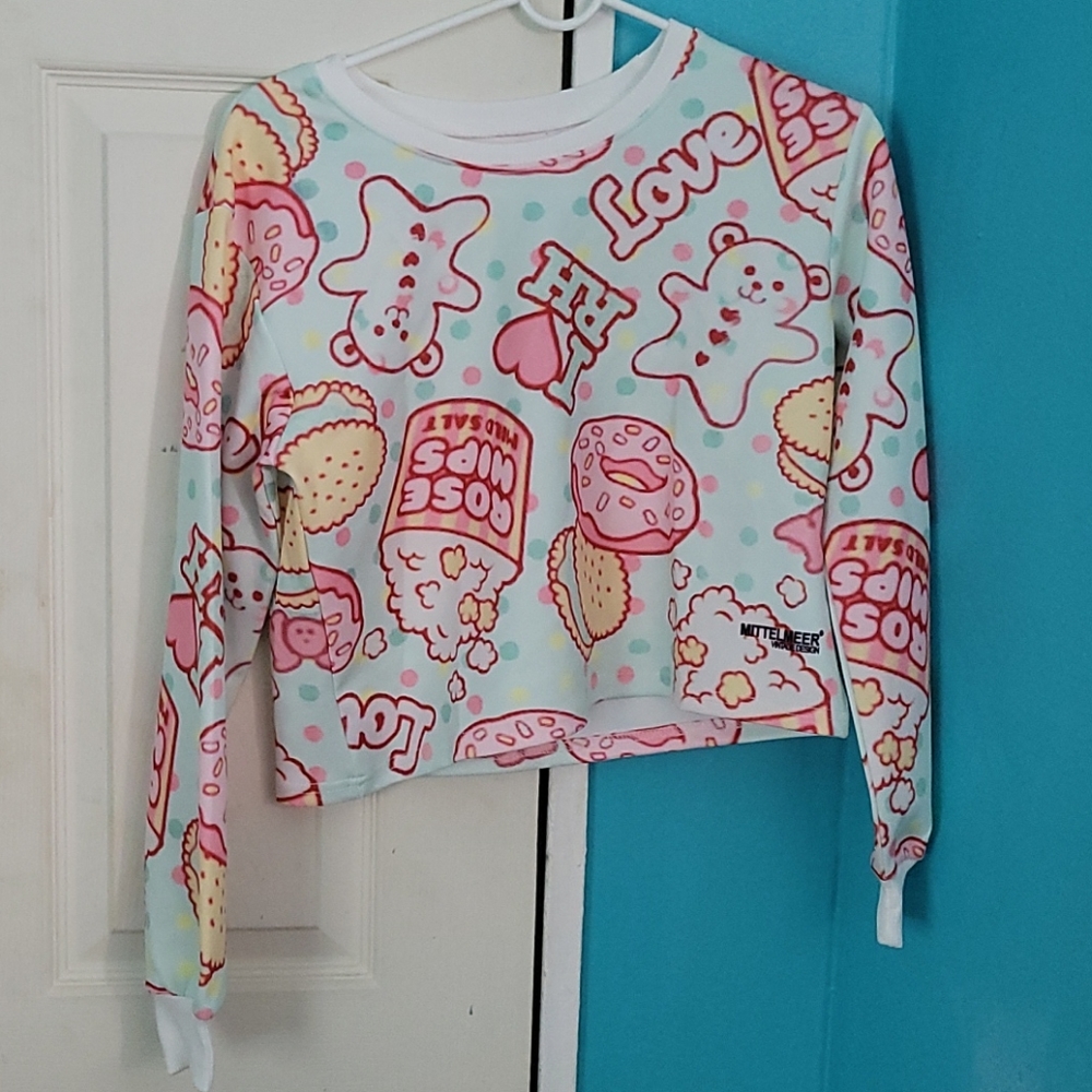 MittelMeer Vintage Design Pastel Snacks Crop Top